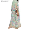 Bohemian V neck Peacock Flower Print Long Kimono Shirt Ethnic Lacing up With Sashes Long Cardigan Loose Blouse Tops femme 210721