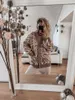 Wiosna Jesień Oversized sweter Leopard Cardigan Casual Luźna Kobieta Dzianiny V-Neck Jumper Spadek Kobiet Odzież 211021