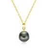 18K Solid Gold Necklace 8-8.5mm Tahitian Spiral Black Pearl Semi-baroque Pendant Women Anniversary Gifts with Silver Chain 210628