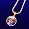Anpassad PO Circle Round -halsband för män gjorde medaljonger Bildhänge Solid Back Gold Color Plated Zircon Hip Hop Jewelry4742996