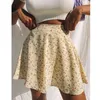 Vintage Floral Cópia Chiffon Mini Saias para Mulheres Zipper Cintura alta Verão Boho Saia 210521