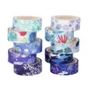 10 Stks/set Blue Ocean Washi Tape DIY Goudfolie Afplakband Leuke Decoratieve Plakband Sticker Scrapbooking Planner Briefpapier