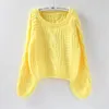 Roupas femininas mulheres puxe blusas amarelas camisola jumpers cor de doces harajuku chic suéter curto torcido puxar 210522