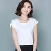 Zomer blouse eenvoudige massieve zijde shirts elegante vrouwen losse ronde kraag korte mouw vrouwen kleding 9227 50 210417