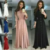 Sexy revers maxi jurk womens casual lange mouwen effen elegante lange feestjurk zachte touch herfst winter geplooide jurken gewaad 210527