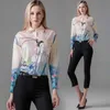 Primavera verão moda mulheres camisa casual gire para baixo blusa de colarinho feminino manga comprida padrão impresso camisas 210531