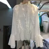 Spring Sweet Lace Ruffles Buttoned Shirts Women White Blouse Vintage All Match Blusas Mujer Soft Camisas Mujer 210514