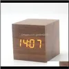 Other Clocks Accessories Creative Led Wooden Square Clock Multifunction Digital Alarm For Home School Bamboo Wood White Character Wzxv 5Jq1J