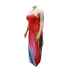 Duży Huśtawka Maxi Dress Print Plus Size Pocket Sling Długa Spódnica Wakacyjny Plaża Styl Bandaż Kobiety Odzież Loose 211116