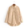 Sonbahar ve Kış Kadın Büyük Boy Yün Gömlek Gevşek Yaka Bluz Ceket Uzun Kollu Bayanlar Katı Ceket 210607