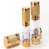 Gold Pink Cosmetic Airless Bottle 15ml 30ml 50ml Refillable Pump Dispenser Bottles For Lotion Cosmetics Container