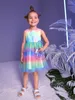 Kleinkind-Mädchen-Ombre-Druck-Kontrast-Mesh-Rüschensaum-Kleid SIE