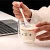 Double-layer Glass Cup Creative Cute Carton Bear Heat-resistant Coffee Milk Juice Beer Cups Teacup For Lady Christmas Gift 280ml Wine Glasse