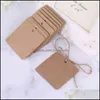 Tarjetas de felicitación Evento Suministros para fiestas Hogar festivo Jardín 100 piezas Cuadrado en blanco Papel Kraft Regalo Etiquetas colgantes Etiqueta de boda Tarjeta de precio Artesanía con