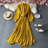 Neploe Stand Collar Pullover Long Sleeve Dress Women High Waist Hip Sashes Pleat Long Vestidos Spring 2021 New Candy Color Robe Y0726