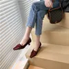 Natural Genuine Leather Pumps Women Shoes Square Toe Med Heels Bow Stiletto Heel Female Footwear Dress Wine Red Size 40 210517