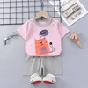 Kläder sätter toddler pojke tjej kläder barn ärmlös tshirts + shorts set tecknad barn kostym baby casual unisex sommar 1-6y