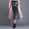 女性のための春のハイウエストの長いマキシスカートのための長いマキシスカートプリーツFaldas Mujer Modaカジュアルファルダ韓国風スカートJupe Femme 210520