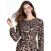 Women Leopard Print Ankle Length Dress Vintage Long Sleeve Casual Party es Ladies Office Elegant O-Neck 210428