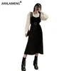 Office Lady Midi Dres Personalità casual Elegante Party plus size Autunno O-collo Manica lunga coreano 210623