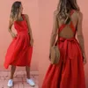 Femmes Summer Boho Strappy Long Maxi Robe Sexy Backless Party Fête Robe rouge Beachwear Sundress Vestido Mujer 210419