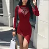 Irregular Sexy Street Style Dress Lady Fashion Outfits Clothing Long Sleeve Solid Color Hollow Out Pullover O Neck Mini Vestidos 210517