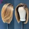 Ombre Color Bob Spets Front Människohår Peruker Highlight Brazilian Remy Hair 4*4 Spets Peruker 150% Densitet Förplockade S0826