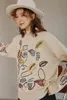 Winter Pullover Sweater Women Embroidered Floral Turtleneck Knitted Jumper Beige Fashion Knitwear 210427