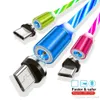 1m 3ft 2A Cables de carga rápida LED Resplandor que fluye Tipo magnético C Cable micro USB para Samsung S8 S9 S10 HTC LG