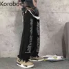 Korobov koreaans ins retro streetwear unisex hoge taille hip zwart rechte broek brief patchwork casual pantalones zomer 2B104 210430