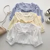 Kimutomo Solid Shirt Girl Summer Coreano Bow Lace Up Peter Pan Collar Manica corta Camicetta monopetto Fashion 210521