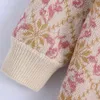 Women Animal Jacquard Sweater Button Decoration Short Sleeve Elegant Chic Ladies Knit Shirt Fashion Pullover Top 210520