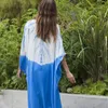 Frauen Kleid Batwing Sleeve V-ausschnitt Print Kleider Split Unregelmäßige Plus Größe Farbe Passenden Lange Mode 210524