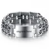 Wide Wristband Chain Bracelet Men Boy Punk Stainless Steel Fashion Engraved Name ID Unique Bracelets Bangle for Male