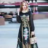 Модные дизайнерские платья весенние женские платья с длинным рукавом старинные цветочные печать черные Maxi платья 210524