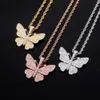 High Quality Butterfly Necklace Gold Color Iced Out Cubic Zirconia Pendant Hip Hop Fashion Jewelry For Gift Men