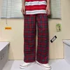 Houzhou原宿赤の格子縞のズボン女性ゴシックストリートウェアチェックズボン2021韓国のファッション特大サイズの広い脚の汗を
