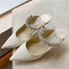 22S Dames Sandaal Slipper Bing 65mm Hoge Hakken Schoenen Enkel Crystal Lace-Up White Sandal Glitter Muilezels Zwart Patent Lederen Puntige Teen Mid heeled # 35-43