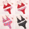 Miyouj Seksi Baskı Fırfır Bikini Çapraz Bandaj Mayo Mayo Çiçek Biquini Feminino V Yaka Set Plaj Kıyafeti Oymak 210702