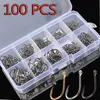 釣りフック100pcs＃3-＃12セット炭素鋼シングルサークルフィッシュフックジップベッドコイシータックルアクセサリー