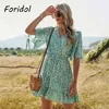 Folidol Floral Print Boho Пляжное платье Повседневная Свободные Короткие Рукава Холодное плечо Летнее Платье Женщины Женщины Элегантные Vestidos 210415