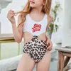 Menas de banho de meninas 4 ~ 13 anos Crianças Swimsuit Leopard One Piece Swimsuit Kid Girls Menking Beach Wear Letter Monokini