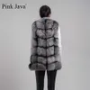 ピンクのジャワ80女性冬のコートリアルファーベストナチュラルファージレファッション服Ganuineコートファージャケット211019