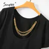 High Street Kette Schlüsselloch zurück schwarzes T-Shirt Casual O-Ausschnitt kurze Ärmel Frauen T-Shirts Sexy Sommer Dame Tops 210414