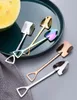 50pcs Stainless Steel Ice Cream Scoop Spoons Coffee Spoon Watermelon Dipper Handle Dining Tableware Spade Shape Creative Dessert