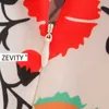 Zevity 여성 빈티지 꽃 프린트 주름 선 MIDI 드레스 우아한 숙녀 반소매 Vestido 세련 된 캐주얼 슬림 파티 DS4226 210623