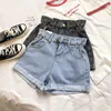 Smlinan mode hög midja vintage denim shorts kvinnor plus storlek casual hajuku curling jeans mini korta kvinnliga sommarbyxor 210719