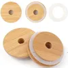 Nuevas tapas de albañil amistosas reutilizables tapa de bambú reutilizables con orificio de paja y sello de silicona para frascos de masón para beber frascos LID EWD988
