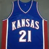 Nikivip tani niestandardowy retro Joel Embiid #21 Kansas Jayhawks Basketball Jersey Men's All Stitched White Blue Dowolne rozmiar 2xs-5xl Nazwa lub numer