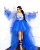 Party Dresses Royal Blue Prom Dress Off-Shoulder Bubble Sleeve High-Low Ball Gown Floor Length Long Evening Floral Plus Size